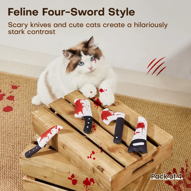 Alt view image 6 of 6 - 4Pcs Cat Toys, Horror Halloween Knife-Shaped Kitten Catnip Crinkly Sound Toys, Indoor Exercise for All Cat Breeds 6.5 Inches