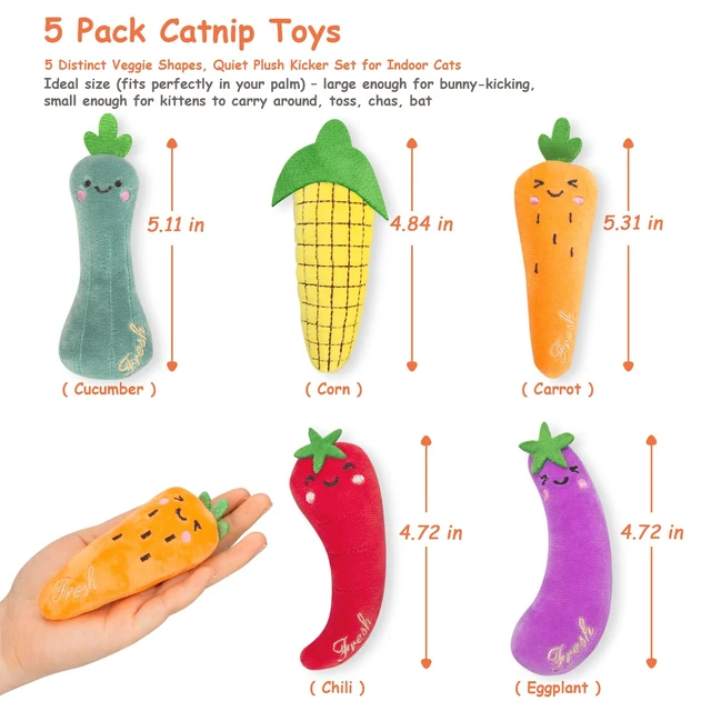Alt view image 3 of 7 - 5Pcs Catnip Cat Toys for Indoor Cats Kitten, Cute Vegetable Shape | Soft Plush Interactive Cat Nip Kitty Toys, Fun Cat Kicke Chew Teeth Cleaning & Boredom Relief