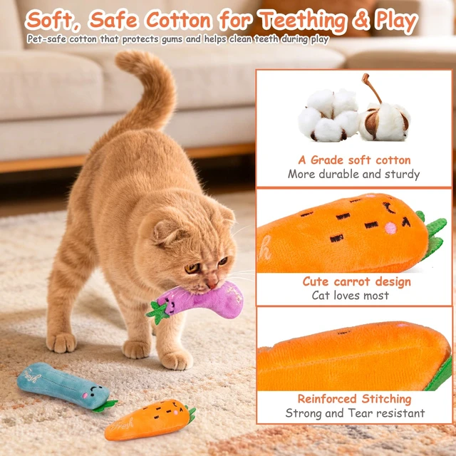 Alt view image 4 of 7 - 5Pcs Catnip Cat Toys for Indoor Cats Kitten, Cute Vegetable Shape | Soft Plush Interactive Cat Nip Kitty Toys, Fun Cat Kicke Chew Teeth Cleaning & Boredom Relief