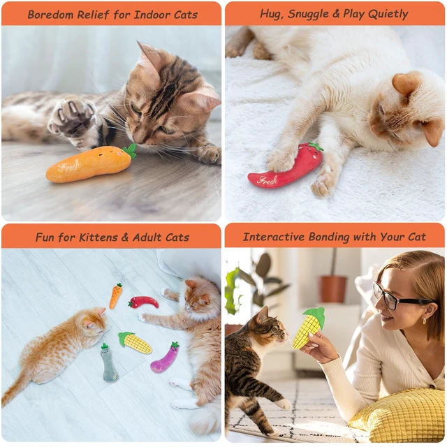 Alt view image 6 of 7 - 5Pcs Catnip Cat Toys for Indoor Cats Kitten, Cute Vegetable Shape | Soft Plush Interactive Cat Nip Kitty Toys, Fun Cat Kicke Chew Teeth Cleaning & Boredom Relief