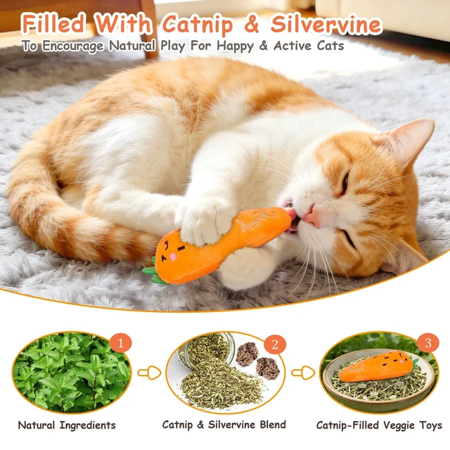 Alt view image 2 of 7 - 5Pcs Catnip Cat Toys for Indoor Cats Kitten, Cute Vegetable Shape | Soft Plush Interactive Cat Nip Kitty Toys, Fun Cat Kicke Chew Teeth Cleaning & Boredom Relief