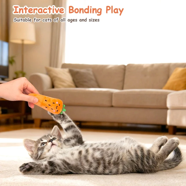 Alt view image 7 of 7 - 5Pcs Catnip Cat Toys for Indoor Cats Kitten, Cute Vegetable Shape | Soft Plush Interactive Cat Nip Kitty Toys, Fun Cat Kicke Chew Teeth Cleaning & Boredom Relief