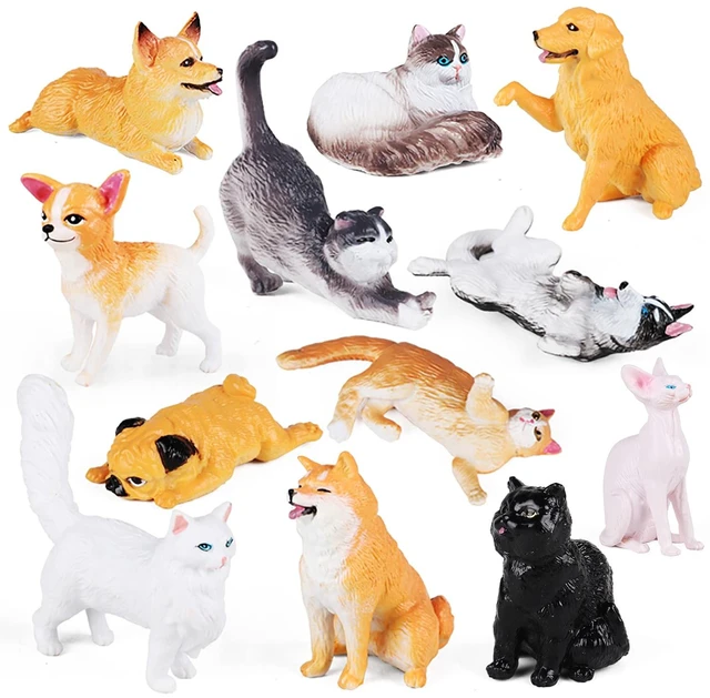 Main image of 12PCS Mini Dogs & Cats Figures, Cute Realistic Pet Animal Toys | Plastic Assorted Dollhouse Puppy Kitty for Kids Preschool Learning Christmas Easter Birthday Party Favors Cake Decorations