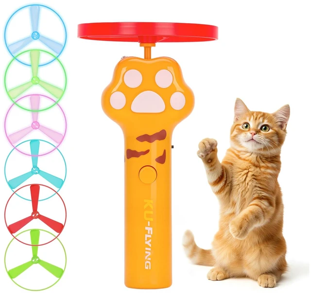 Main image of Cat Chase Fetch Toy Rechargeable Disc Launcher with 6 Fly Spinners | Interactive Pet Hunting Toys for Indoor Outdoor Yard, Fun Exercise Game for Cats and Dogs