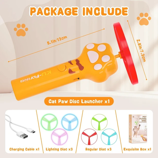 Alt view image 2 of 6 - Cat Chase Fetch Toy Rechargeable Disc Launcher with 6 Fly Spinners | Interactive Pet Hunting Toys for Indoor Outdoor Yard, Fun Exercise Game for Cats and Dogs