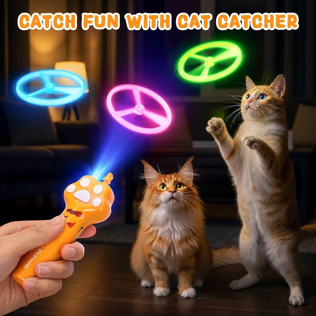 Alt view image 3 of 6 - Cat Chase Fetch Toy Rechargeable Disc Launcher with 6 Fly Spinners | Interactive Pet Hunting Toys for Indoor Outdoor Yard, Fun Exercise Game for Cats and Dogs