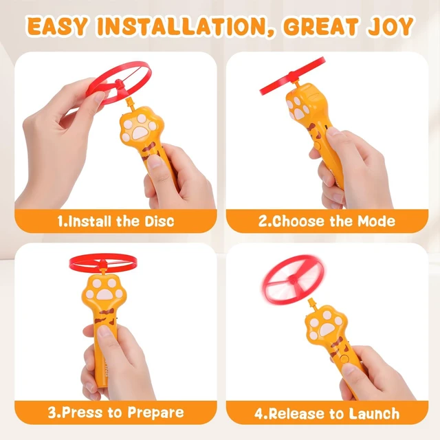 Alt view image 4 of 6 - Cat Chase Fetch Toy Rechargeable Disc Launcher with 6 Fly Spinners | Interactive Pet Hunting Toys for Indoor Outdoor Yard, Fun Exercise Game for Cats and Dogs