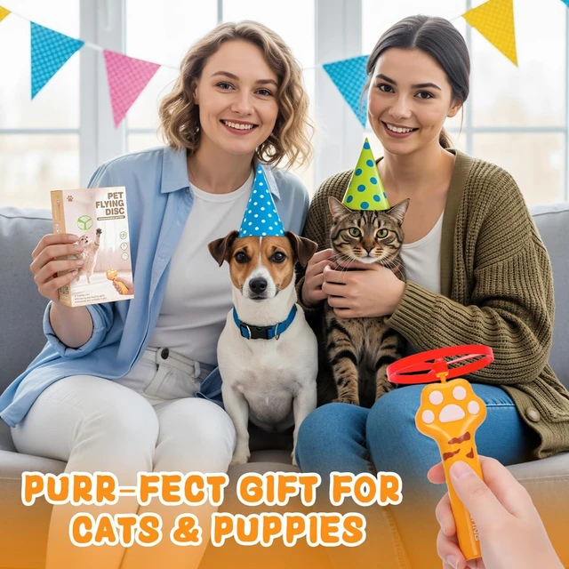Alt view image 6 of 6 - Cat Chase Fetch Toy Rechargeable Disc Launcher with 6 Fly Spinners | Interactive Pet Hunting Toys for Indoor Outdoor Yard, Fun Exercise Game for Cats and Dogs