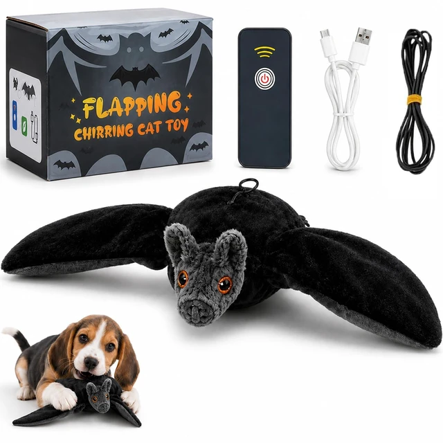 Main image of Flying Bat Dog Toy,Flapping Bird Interactive Cat Toy,Flying Bt Toy for Dogs | Cute Flapping Wings Electric Teasing Cat/Dog Toy,Indoor Chase Toy for Exercise,Hanging and Ground Play(1Pc)