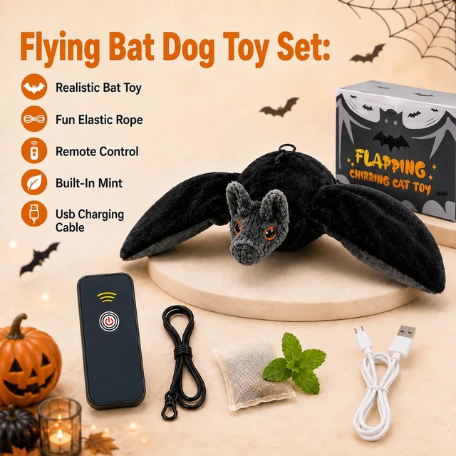 Alt view image 6 of 7 - Flying Bat Dog Toy,Flapping Bird Interactive Cat Toy,Flying Bt Toy for Dogs | Cute Flapping Wings Electric Teasing Cat/Dog Toy,Indoor Chase Toy for Exercise,Hanging and Ground Play(1Pc)