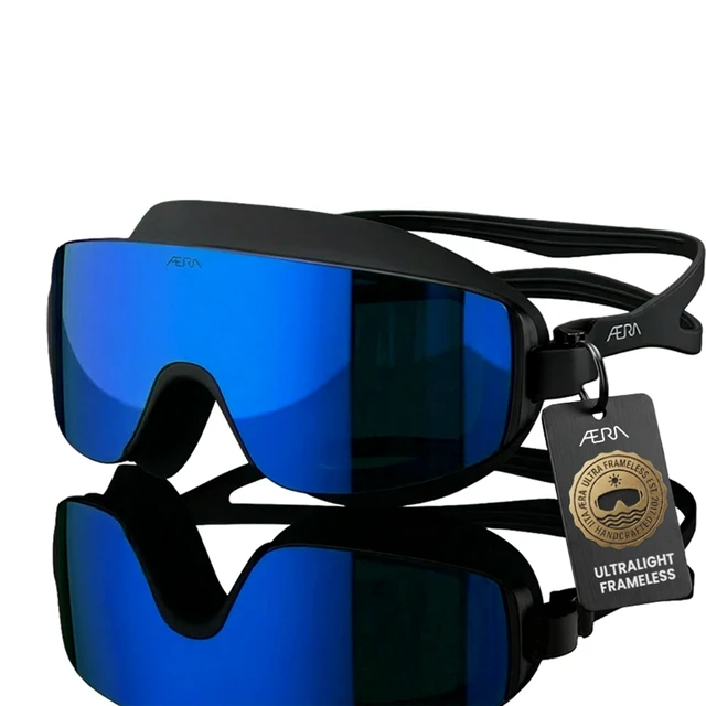 Main image of Frameless Ultralight Blue Steel Swim Goggle Patent Pending, Anti-Fog Nanotech Lens, 100% UV Protection for Surf, SUP, Jet Ski, Kite, Waterski, Open Water