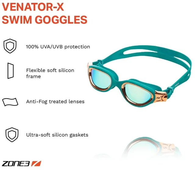 Alt view image 2 of 7 - Venator-X Swim Goggles With Anti-Fog LUCID Lenses, Clear Vision, No Leaking, Comfortable For Both Open Water And Pool Swimming/Unisex Teal/Copper Color