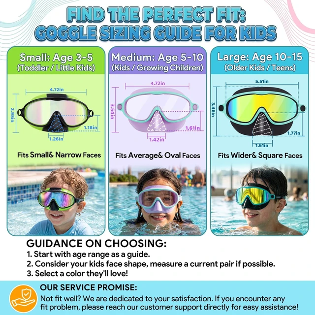 Alt view image 2 of 7 - Swim Goggles with Nose Cover, 2 Pack Wide View Diving Mask Anti-Fog UV No Leak Toddlers Swimming Goggles for Kids 3-12