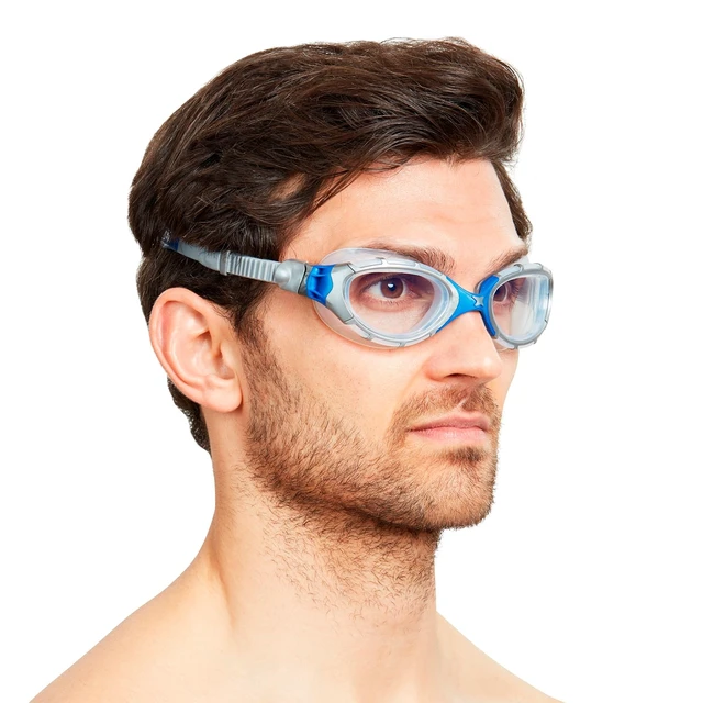 Alt view image 2 of 4 - Adult Unisex Predator Flex Anti-Fog UV Protection Curved Lens Ultra-Fit Gasket Quick-Adjust Swimming Goggles, Gray/Blue - Clear Lenses, Regular