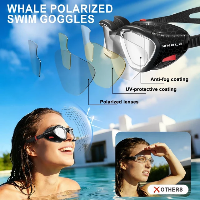 Alt view image 5 of 7 - Swim Goggles Polarized Anti-Fog Lenses, Unisex | 100% UV Protection | Anti-Fog Design (Jet Black; Polarized Lenses)
