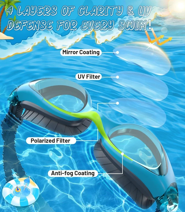 Alt view image 2 of 7 - Kids Swim Goggles 6-14, Anti-Fog UV Protection for Boys Girls | Leakproof Comfort Fit, Adjustable Silicone Strap, 180° Wide View, Multiple Colors, High-Transmittance Lens, Storage Case
