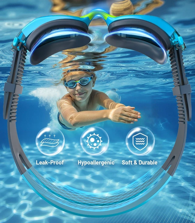 Alt view image 3 of 7 - Kids Swim Goggles 6-14, Anti-Fog UV Protection for Boys Girls | Leakproof Comfort Fit, Adjustable Silicone Strap, 180° Wide View, Multiple Colors, High-Transmittance Lens, Storage Case