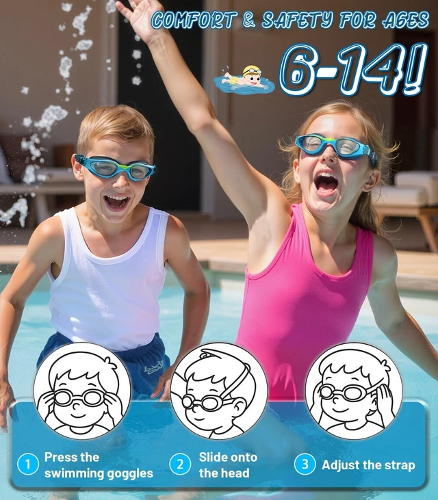 Alt view image 5 of 7 - Kids Swim Goggles 6-14, Anti-Fog UV Protection for Boys Girls | Leakproof Comfort Fit, Adjustable Silicone Strap, 180° Wide View, Multiple Colors, High-Transmittance Lens, Storage Case