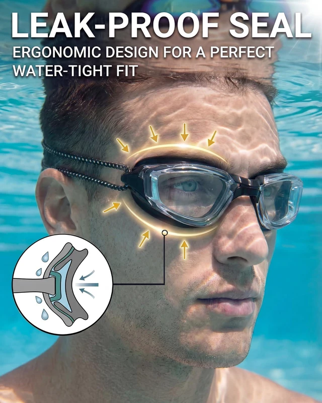 Alt view image 3 of 7 - Swimming Goggles with Adjustable Bungee Strap, No Leak Anti-Fog UV Protection Mirrored Swim Goggles Adults (2 Pack)