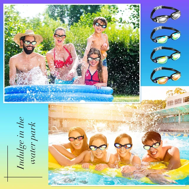 Alt view image 4 of 7 - 6 Pack Swimming Goggles Adult Kid, Bright Color, 6.3 x 1.8 Inches | Pool Goggles for Adults Kids, Ear Plugs Nose Clip Included, Leak-proof, UV Protection, Soft Silicone, Mirrored Lenses