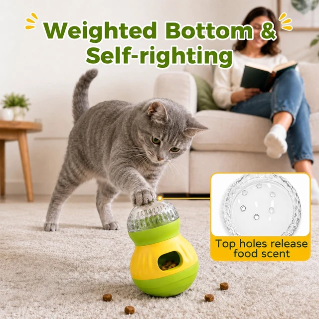 Alt view image 2 of 7 - Cat Treat Dispenser Puzzle Feeder, Wobble Food Ball for Cats and Small Dogs | Adjustable treat opening; Weighted Self-Righting Wobble Design; Interactive Cat Enrichment Toys for Indoor