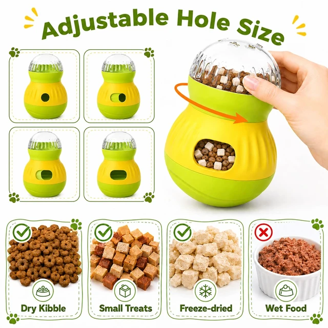 Alt view image 3 of 7 - Cat Treat Dispenser Puzzle Feeder, Wobble Food Ball for Cats and Small Dogs | Adjustable treat opening; Weighted Self-Righting Wobble Design; Interactive Cat Enrichment Toys for Indoor
