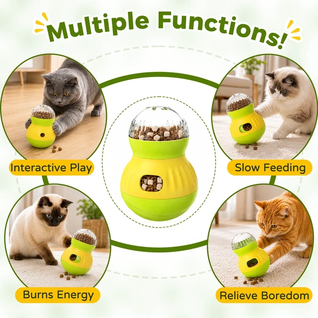 Alt view image 4 of 7 - Cat Treat Dispenser Puzzle Feeder, Wobble Food Ball for Cats and Small Dogs | Adjustable treat opening; Weighted Self-Righting Wobble Design; Interactive Cat Enrichment Toys for Indoor