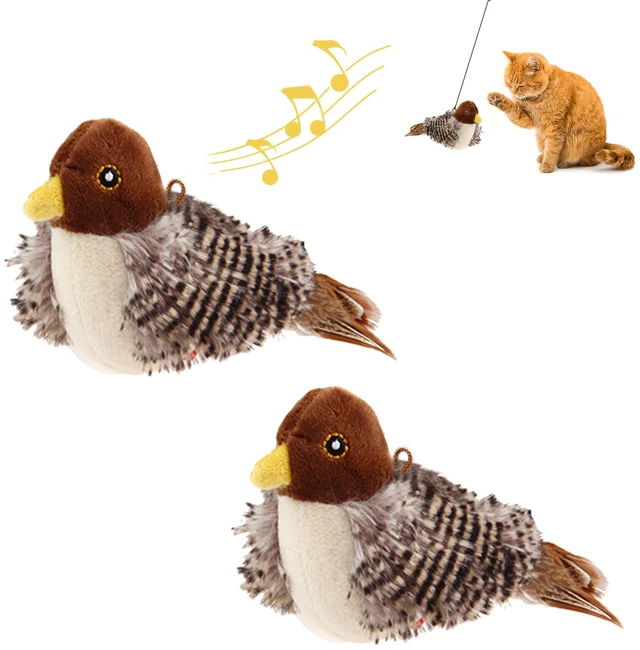 Main image of Chirping Bird Cat Toys 2 Pack, Automatic Squeaky Toy for Cats | Interactive Cat Toys, Stimulate Hunting Instinct, Relieve Puppy Boredom, Touch Activated, Soft Plush, Safe Indoor Play