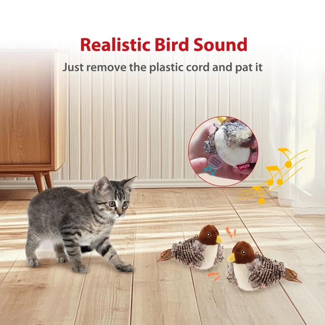 Alt view image 4 of 7 - Chirping Bird Cat Toys 2 Pack, Automatic Squeaky Toy for Cats | Interactive Cat Toys, Stimulate Hunting Instinct, Relieve Puppy Boredom, Touch Activated, Soft Plush, Safe Indoor Play