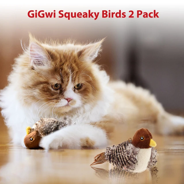 Alt view image 2 of 7 - Chirping Bird Cat Toys 2 Pack, Automatic Squeaky Toy for Cats | Interactive Cat Toys, Stimulate Hunting Instinct, Relieve Puppy Boredom, Touch Activated, Soft Plush, Safe Indoor Play