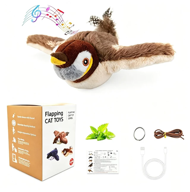 Main image of Upgraded Flappy Chase Interactive Chirping Bird Cat Toy with Flapping Wings,No Flying, Interactive Simulation Electric Cat Toy for Cats Dogs-Cat Toys Touch Activated, Rechargeable