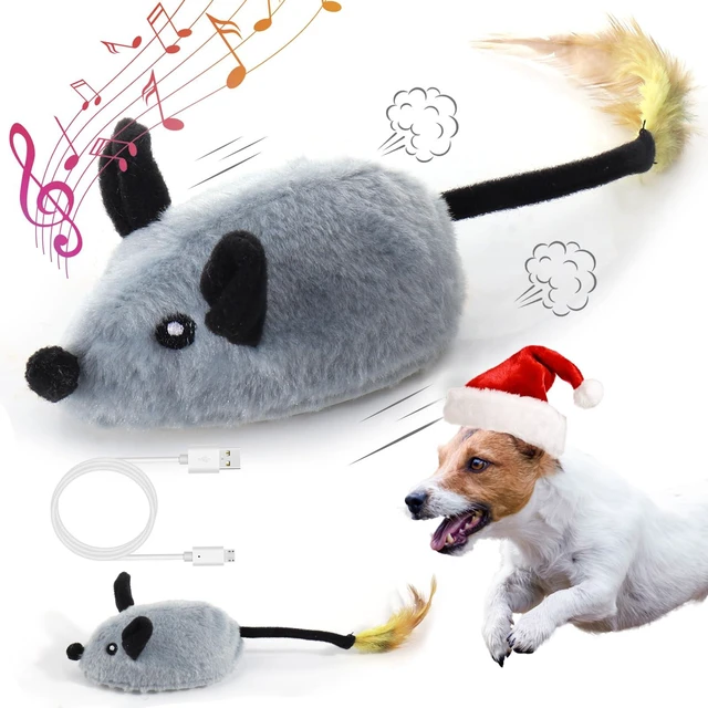 Main image of Interactive Dog Toys, Fake Mouse Moving Dog Toy with Automatic Sensor | Dog Mouse Toy with Realistic Sound & Extended Tail, Automatic Dog Toy for Cats Dogs Pet, Squeaky Dog Toys Gray