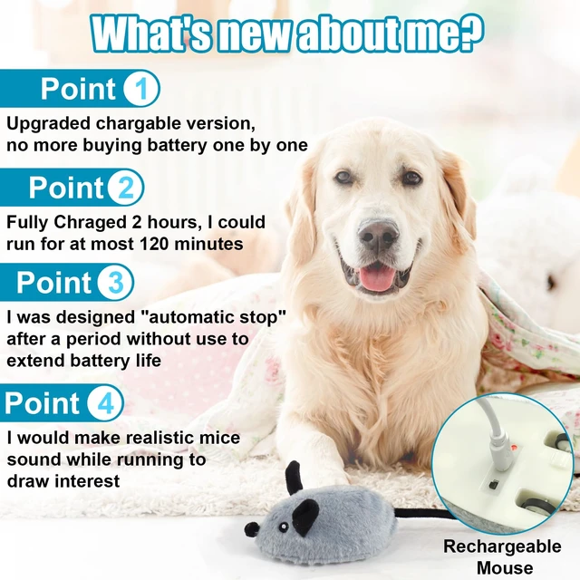 Alt view image 2 of 7 - Interactive Dog Toys, Fake Mouse Moving Dog Toy with Automatic Sensor | Dog Mouse Toy with Realistic Sound & Extended Tail, Automatic Dog Toy for Cats Dogs Pet, Squeaky Dog Toys Gray
