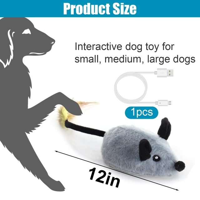 Alt view image 7 of 7 - Interactive Dog Toys, Fake Mouse Moving Dog Toy with Automatic Sensor | Dog Mouse Toy with Realistic Sound & Extended Tail, Automatic Dog Toy for Cats Dogs Pet, Squeaky Dog Toys Gray