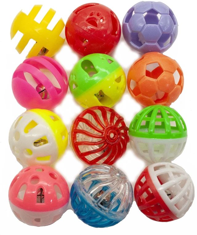 Main image of 12PCS Value Pack Plastic Ball Cat Toys Lattice Balls with Bell Jingle Kitten Toy,Gift Box 1.5" 6 Styles