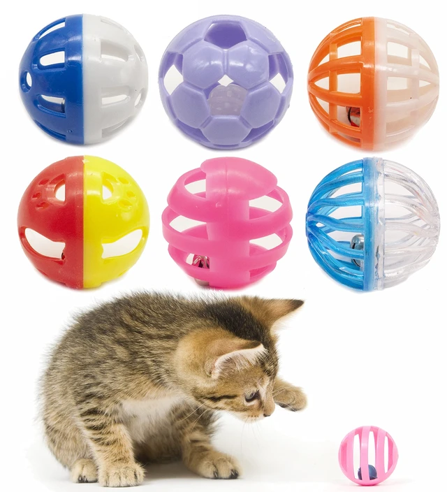 Alt view image 2 of 7 - 12PCS Value Pack Plastic Ball Cat Toys Lattice Balls with Bell Jingle Kitten Toy,Gift Box 1.5" 6 Styles
