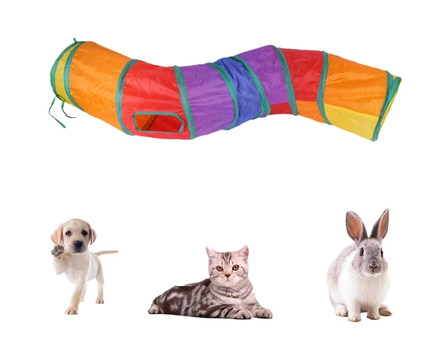 Alt view image 3 of 6 - Cat Tunnel Toys for Indoor Cats Kittens Rabbits, Pet Toy Play Tunnels | Interactive Crinkle Pop Up Tunnel Toys, Relieve Cat Boredom, Rainbow 47" Shape S