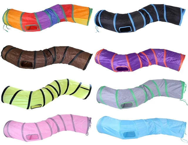 Alt view image 6 of 6 - Cat Tunnel Toys for Indoor Cats Kittens Rabbits, Pet Toy Play Tunnels | Interactive Crinkle Pop Up Tunnel Toys, Relieve Cat Boredom, Rainbow 47" Shape S