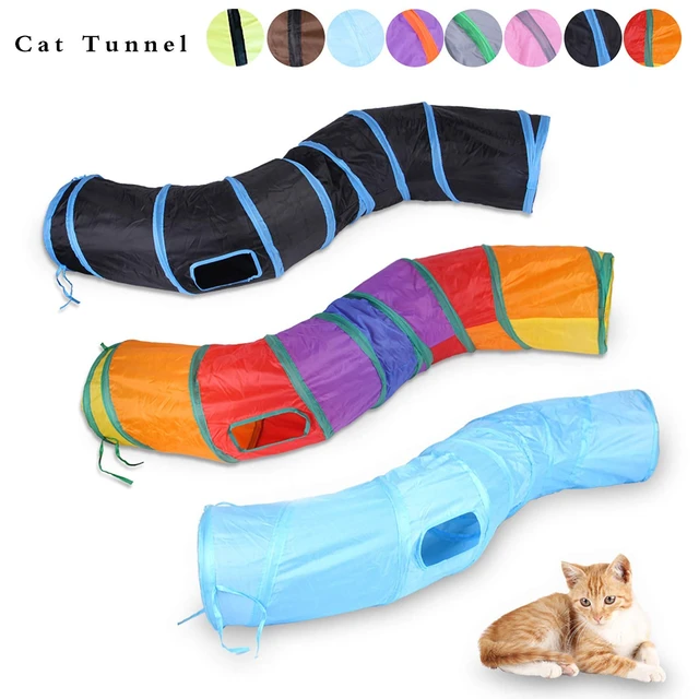 Alt view image 5 of 6 - Cat Tunnel Toys for Indoor Cats Kittens Rabbits, Pet Toy Play Tunnels | Interactive Crinkle Pop Up Tunnel Toys, Relieve Cat Boredom, Rainbow 47" Shape S