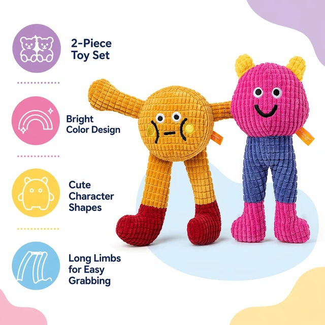 Alt view image 3 of 7 - Waffle Cat&Dog Chew Toys with Catnip Cuddles and Meow Chompclean | Waffle and Baby Toy 2Pack, Corduroy-style Plush Exterior, Crinkle Paper & Squeaky Ball Inside, Cat Kicker Toy, Washable