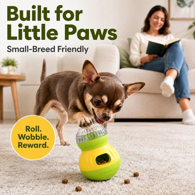 Alt view image 2 of 7 - Dog Treat Dispensing Puzzle Toy Puppy Interactive Toys Slow Feeder | Adjustable Pet Food Dispenser Wobble Tumbler Toy Enrichment Ball for Small Dogs & Cats to Keep Them Busy Mental Stimulation