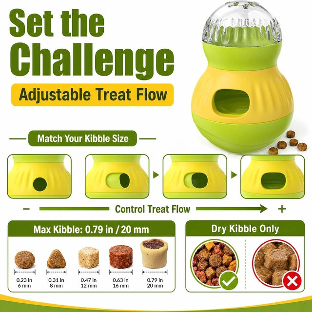 Alt view image 3 of 7 - Dog Treat Dispensing Puzzle Toy Puppy Interactive Toys Slow Feeder | Adjustable Pet Food Dispenser Wobble Tumbler Toy Enrichment Ball for Small Dogs & Cats to Keep Them Busy Mental Stimulation