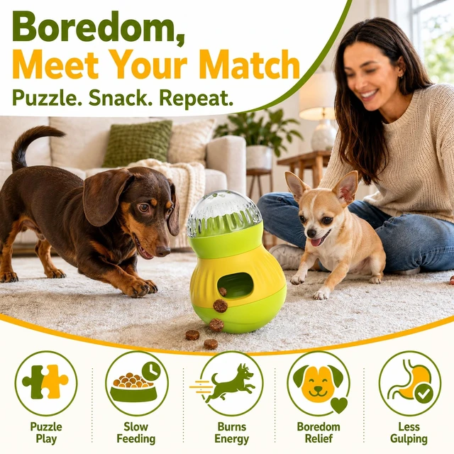 Alt view image 6 of 7 - Dog Treat Dispensing Puzzle Toy Puppy Interactive Toys Slow Feeder | Adjustable Pet Food Dispenser Wobble Tumbler Toy Enrichment Ball for Small Dogs & Cats to Keep Them Busy Mental Stimulation