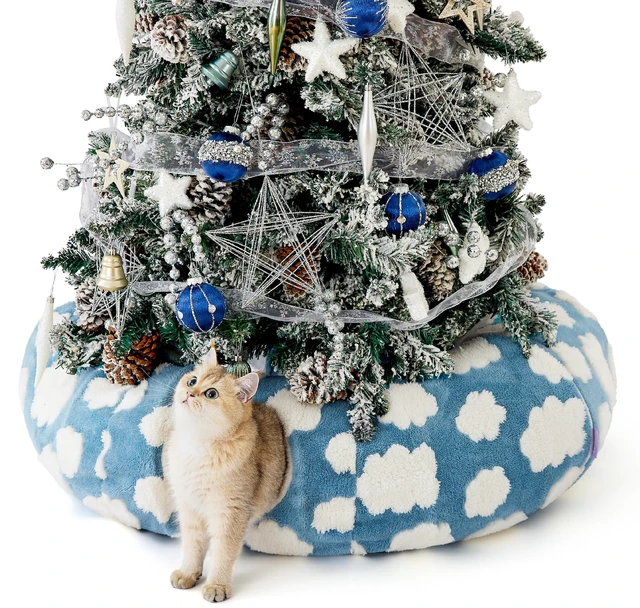 Main image of Donut Original Design Cat Tunnel Bed Kitten Toys for Puppy Bunny | 33.5x33.5x10in,Round Cat Bed Tube for Indoor Cats Rabbit Dog,Pet Peekaboo Cave Toy,Spiral Hideaway,Washable Cushion,Blue