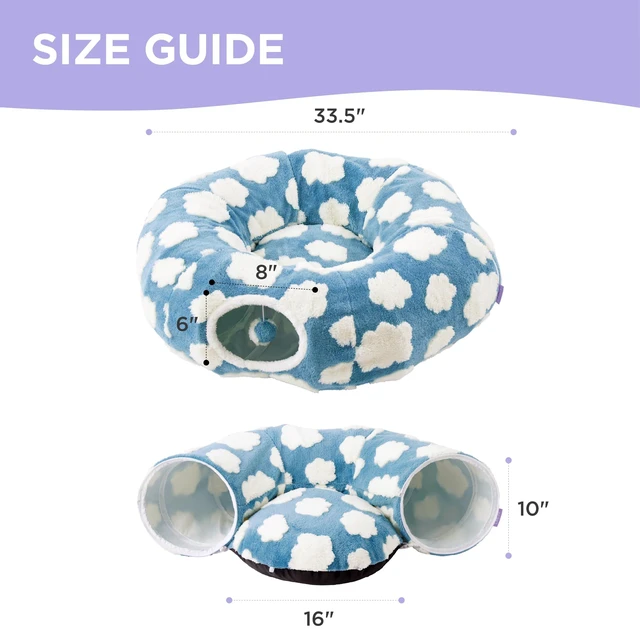 Alt view image 6 of 7 - Donut Original Design Cat Tunnel Bed Kitten Toys for Puppy Bunny | 33.5x33.5x10in,Round Cat Bed Tube for Indoor Cats Rabbit Dog,Pet Peekaboo Cave Toy,Spiral Hideaway,Washable Cushion,Blue