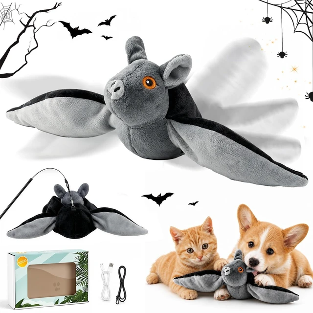 Main image of Flying Bat Dog Toy, Flying Bat Toy for Dogs & Cats, Interactive Flapping Bat Toy with Chirping, Rechargeable and Motion-Activated, Wand Compatible for Interactive Play & Exercise