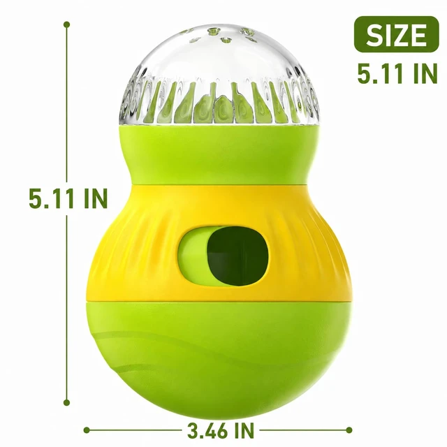 Alt view image 4 of 7 - Wobble Treat Dispenser Toy with Slow Feeding for Small Dogs & Cats(Green) | Interactive Puzzle Feeder with Adjustable Treat Release, Standing Wobble Enrichment Toy for Indoor Pets