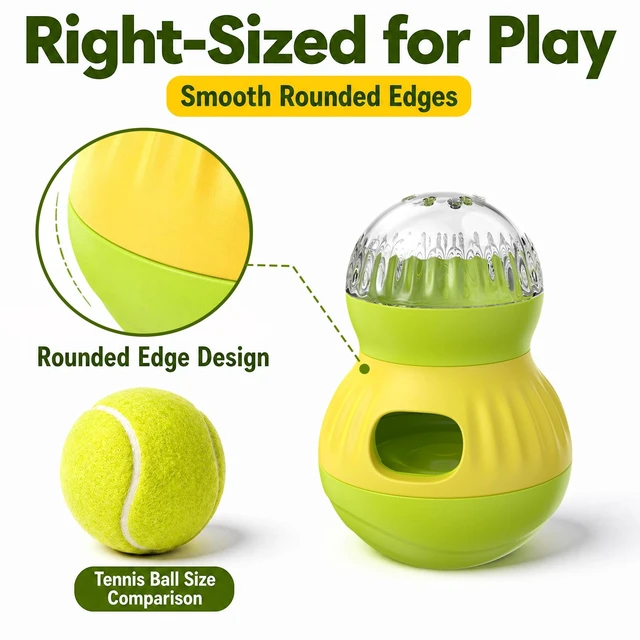 Alt view image 5 of 7 - Wobble Treat Dispenser Toy with Slow Feeding for Small Dogs & Cats(Green) | Interactive Puzzle Feeder with Adjustable Treat Release, Standing Wobble Enrichment Toy for Indoor Pets