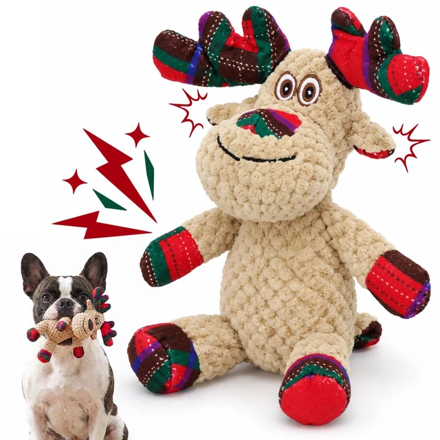 Main image of Christmas Dog Toys, Interactive Plush Reindeer Squeaky Toy for Dogs | Interactive Squeaker, Soft Plush Fabric, Machine Washable, Holiday Gift for Dogs and Cats, Indoor & Outdoor Play