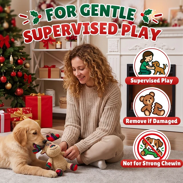 Alt view image 4 of 6 - Christmas Dog Toys, Interactive Plush Reindeer Squeaky Toy for Dogs | Interactive Squeaker, Soft Plush Fabric, Machine Washable, Holiday Gift for Dogs and Cats, Indoor & Outdoor Play